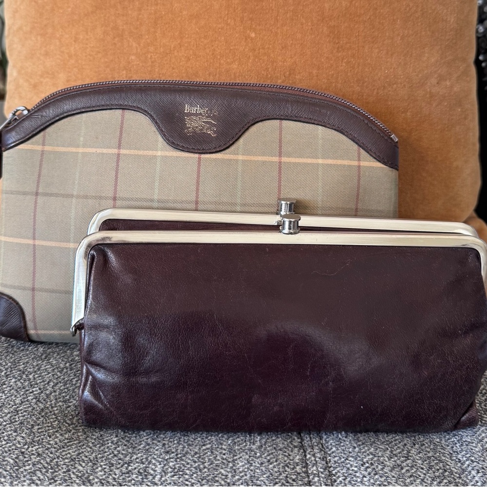 Burberry Brown Leather & Tan Plaid Cosmetic Clutch & HOBO Lauren Clutch-Wallet - Picture 13 of 15